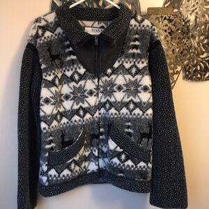 - East west vintage Sherpa  fleece zip jacket y2K snowflakes